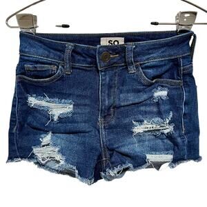 SO Low Rise Distressed Micro Mini Denim Shorts Frayed Hem Y2K Size 3 W26